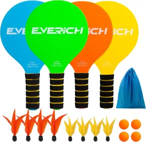 EVERICH TOY Paddle Ball Set, Badminton Set 4 Rackets, Great Gifts Easter Basket Stuffers for Kids Teens Adults and Family, Fun for Beach, Yard, and Lawn Play All Year Round