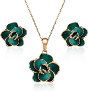 EVEVIC Rose Flower Necklace Earrings Set for Women 18K Gold Plated Hypoallergenic Jewelry Sets