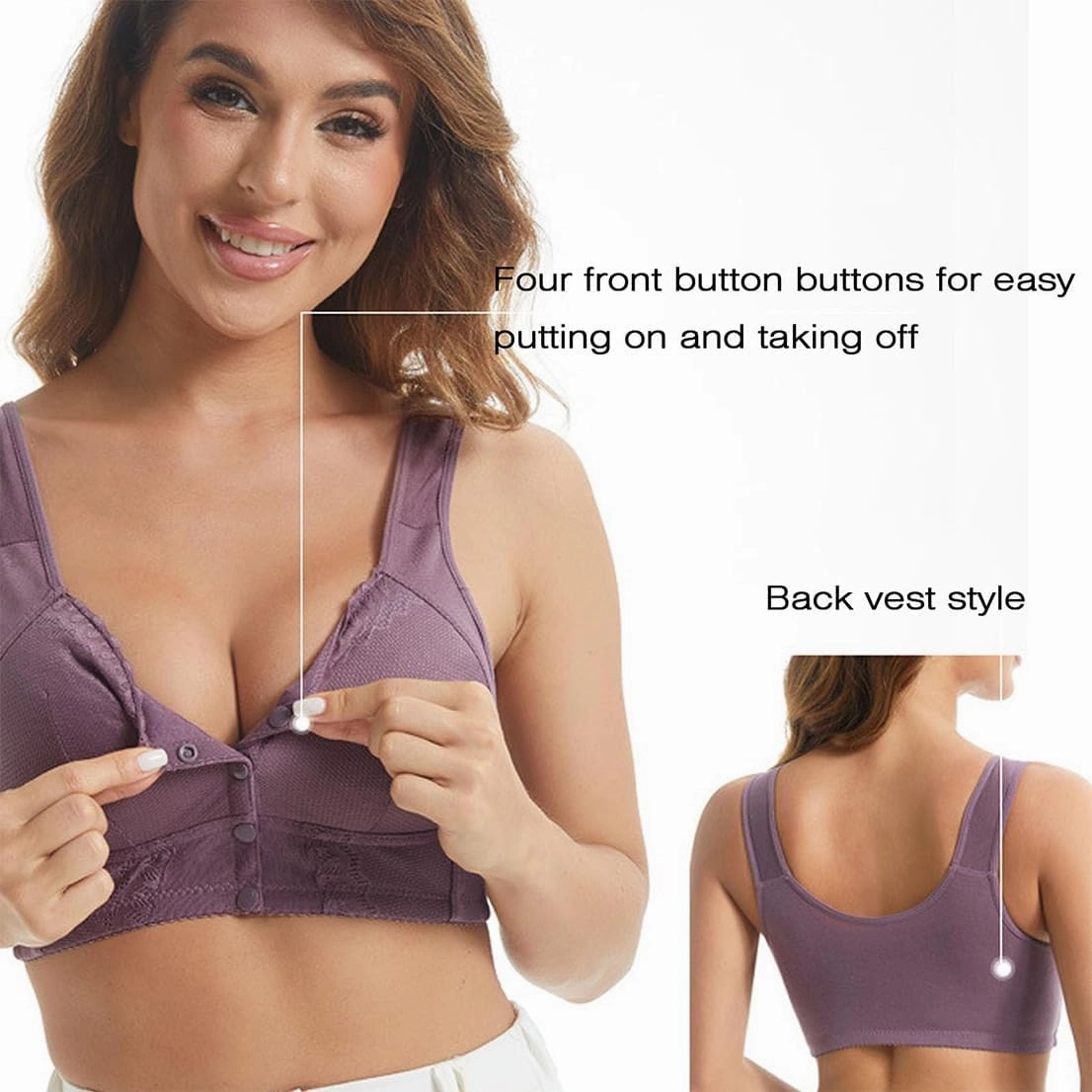Evybliss Bra, Moona Bra - Front Closure Breathable Bra for Seniors, Moisture-Wicking Seamless Push Up Bra
