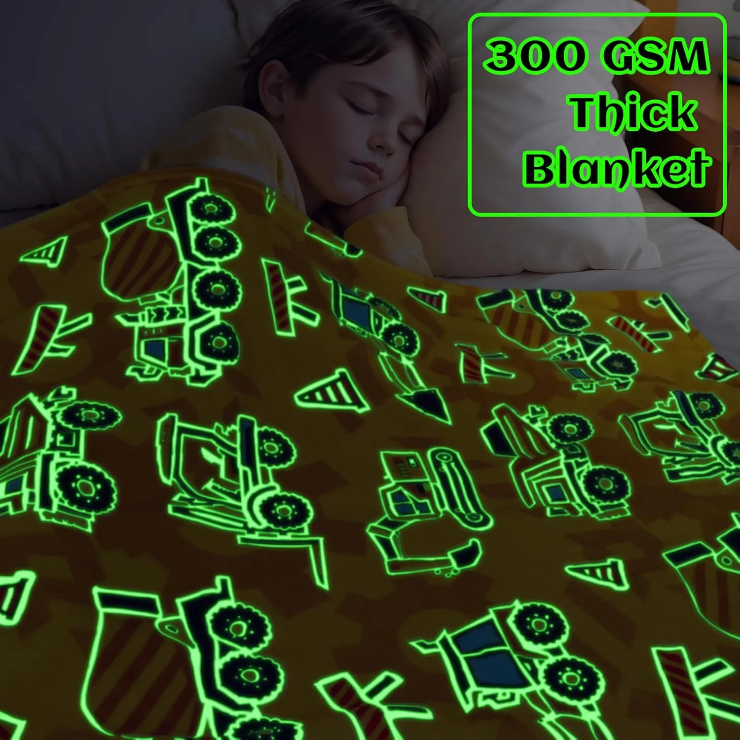 Excavator Blanket Construction Gifts for Kids Glow in The Dark Truck Blanket Soft Tractor Toys Throw Blankets Boys Car Theme Decor Blanket