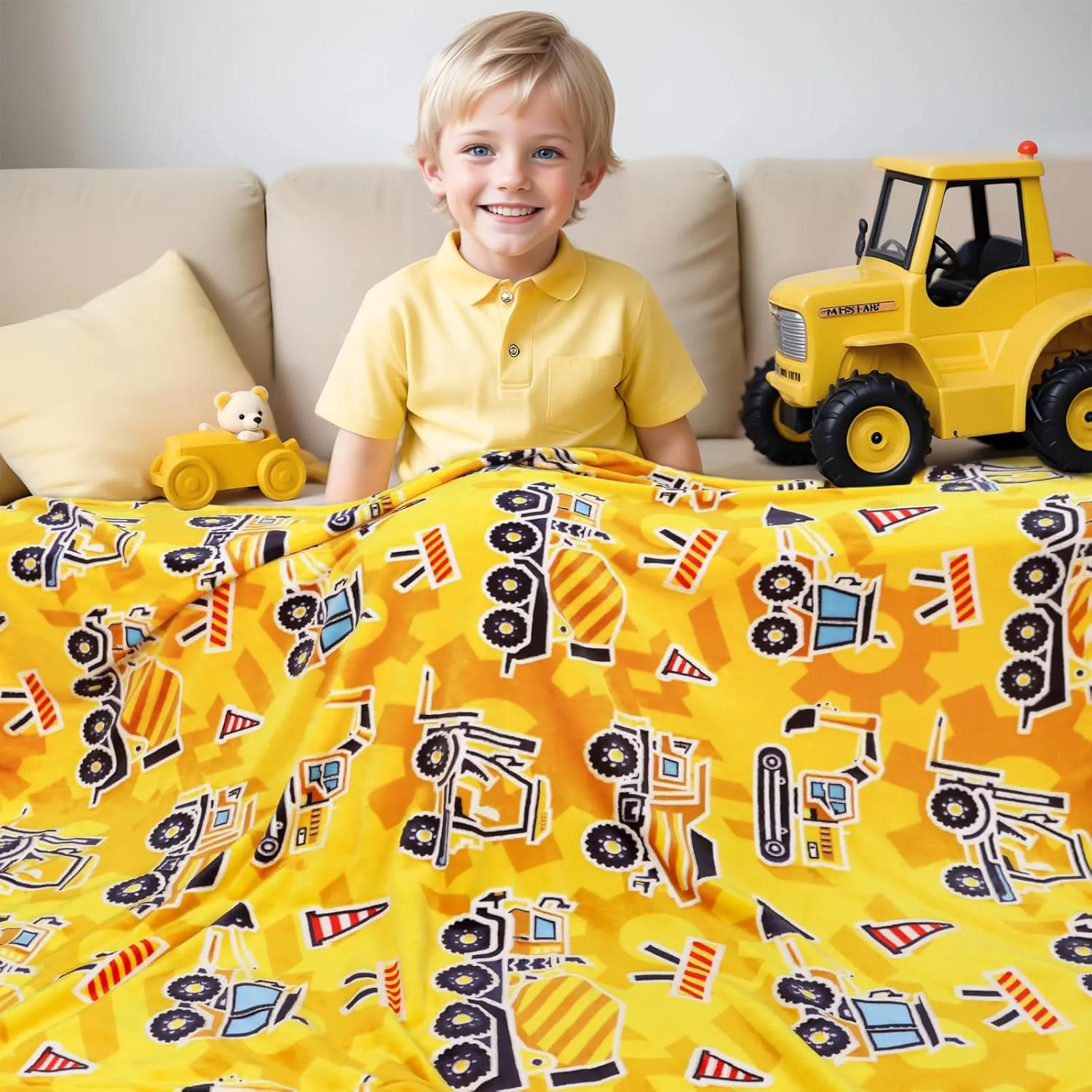 Excavator Blanket Construction Gifts for Kids Glow in The Dark Truck Blanket Soft Tractor Toys Throw Blankets Boys Car Theme Decor Blanket