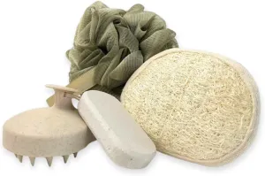 Exfoliating Bath Set 4-Piece – Loofah, Pumice Stone, Scalp Massager & Body Scrubber | Spa Gift Set | Home Spa Kit