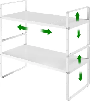 Expandable Cabinet Organizer Shelf, Adjustable Height Organizer Riser for Kitchen Cabinet Spice Rack Locker Pantry Cupboard Under Sink Countertop Desk Organization Metal Stackable Shelves