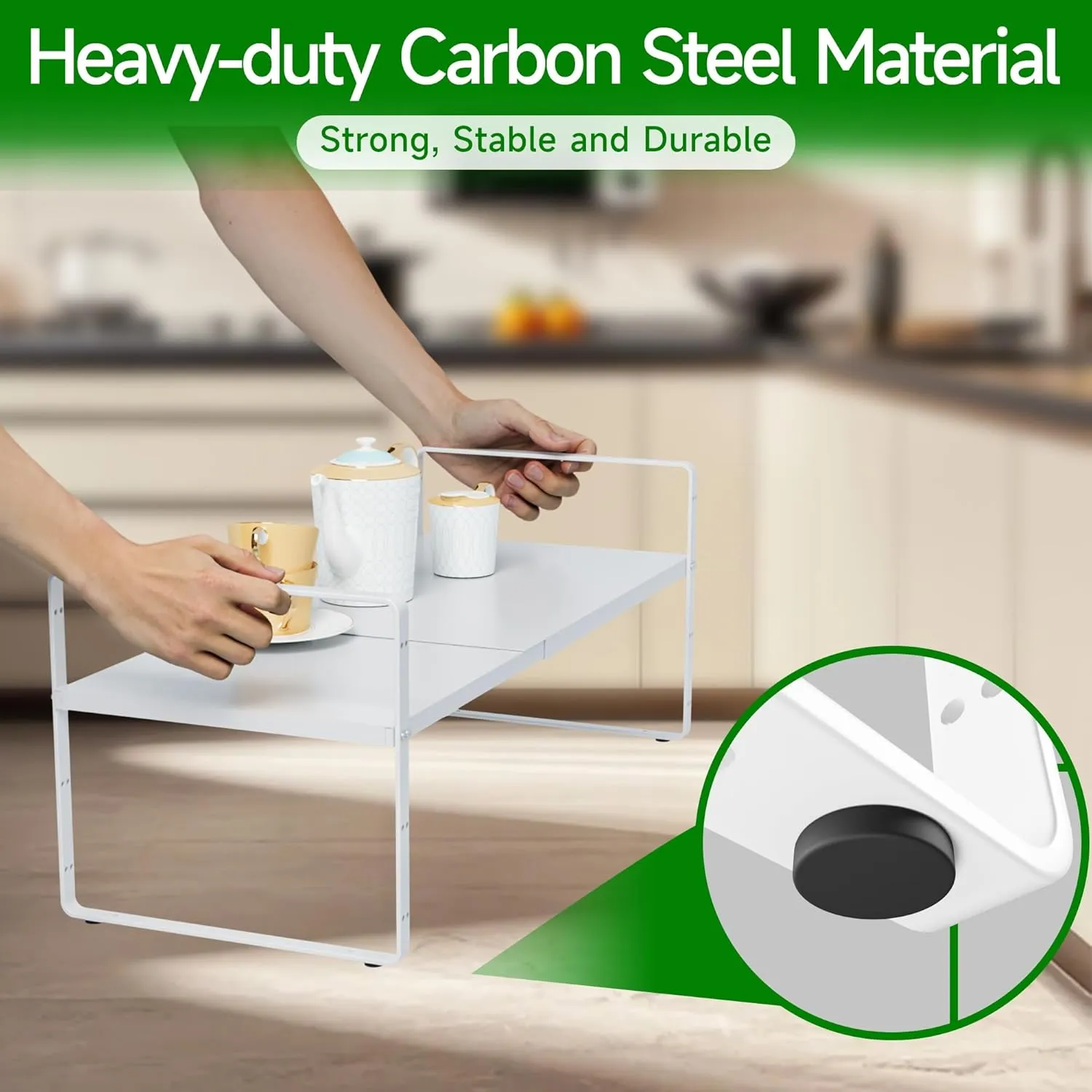 Expandable Cabinet Organizer Shelf, Adjustable Height Organizer Riser for Kitchen Cabinet Spice Rack Locker Pantry Cupboard Under Sink Countertop Desk Organization Metal Stackable Shelves