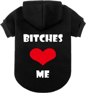 EXPAWLORER Dog Hoodies- Fall Soft and Warm Dog Sweatshirt with Leash Hole, Winter Autumn Fleece Pet Clothes with Bitches Love ME Print for Puppy,Cat, Small Medium Large Dogs