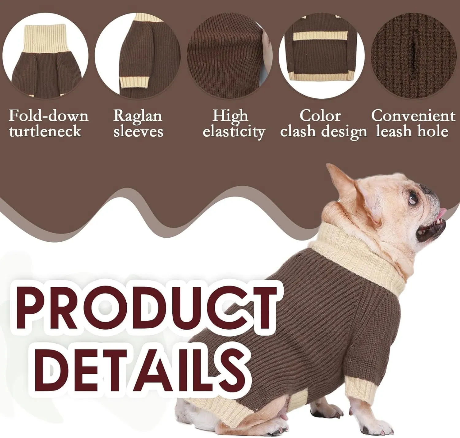 Extra Large Dog Sweater, Warm Dog Clothes with Leash Hole, Christmas Dogs Pullover Sweater for Dogs Boy Girl, Winter Turtleneck Jumper for Rottweiler, Alaskan, Great Dane, Brown 4XL