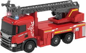 Extra Large Fire Truck Toys, Scania 20" Fire Engine Trucks with Rotating Rescue Ladder Lights and Sounds Friction-Powered Vehicle Toys Car for Boys