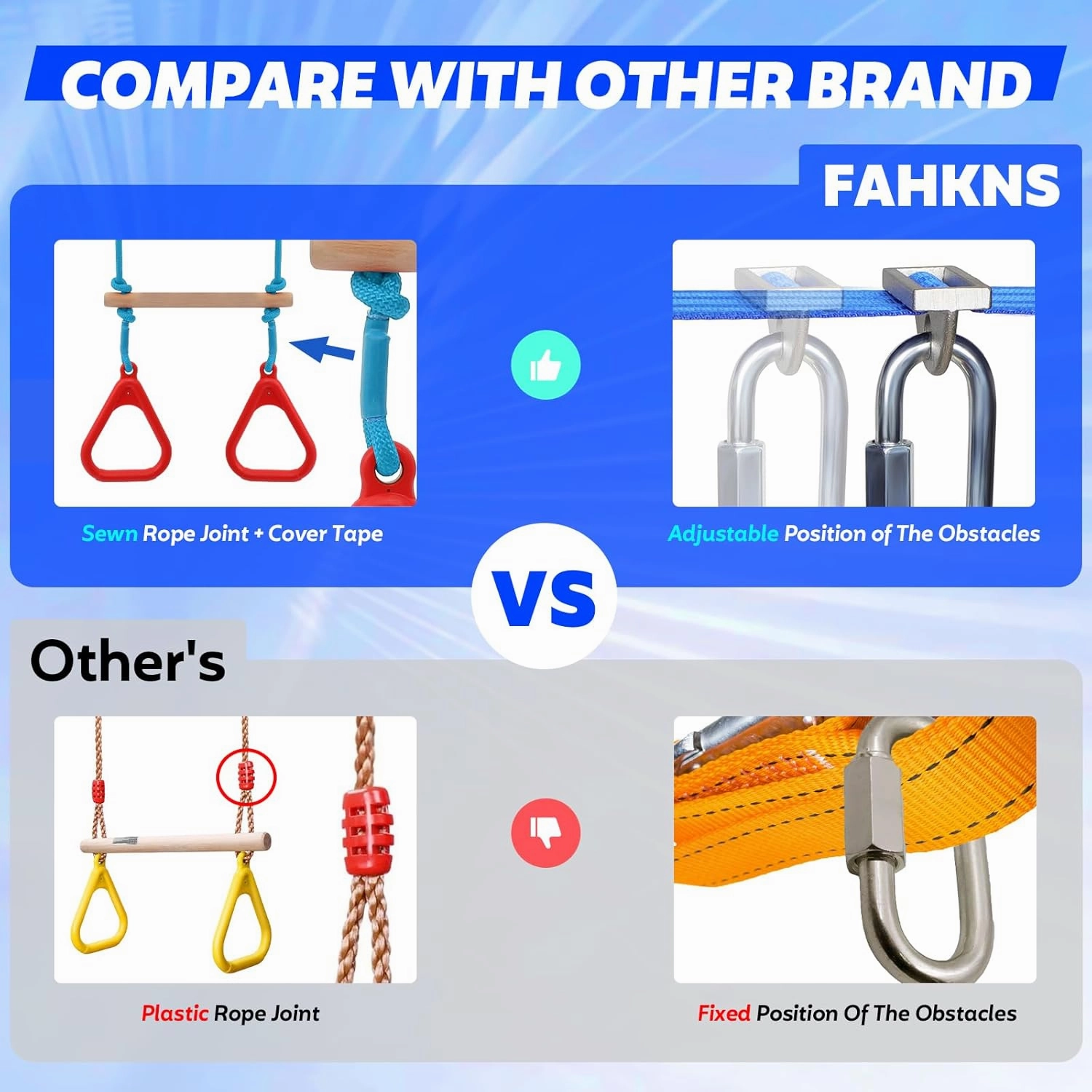 FAHKNS Ninja Warrior Obstacle Course for Kids - 2 x 55ft Slackline Kit with 13 Ninja Accessories for Kids,Obstacles Cargo Net Rope Ladder Monkey Bars Ninja Course for Kids