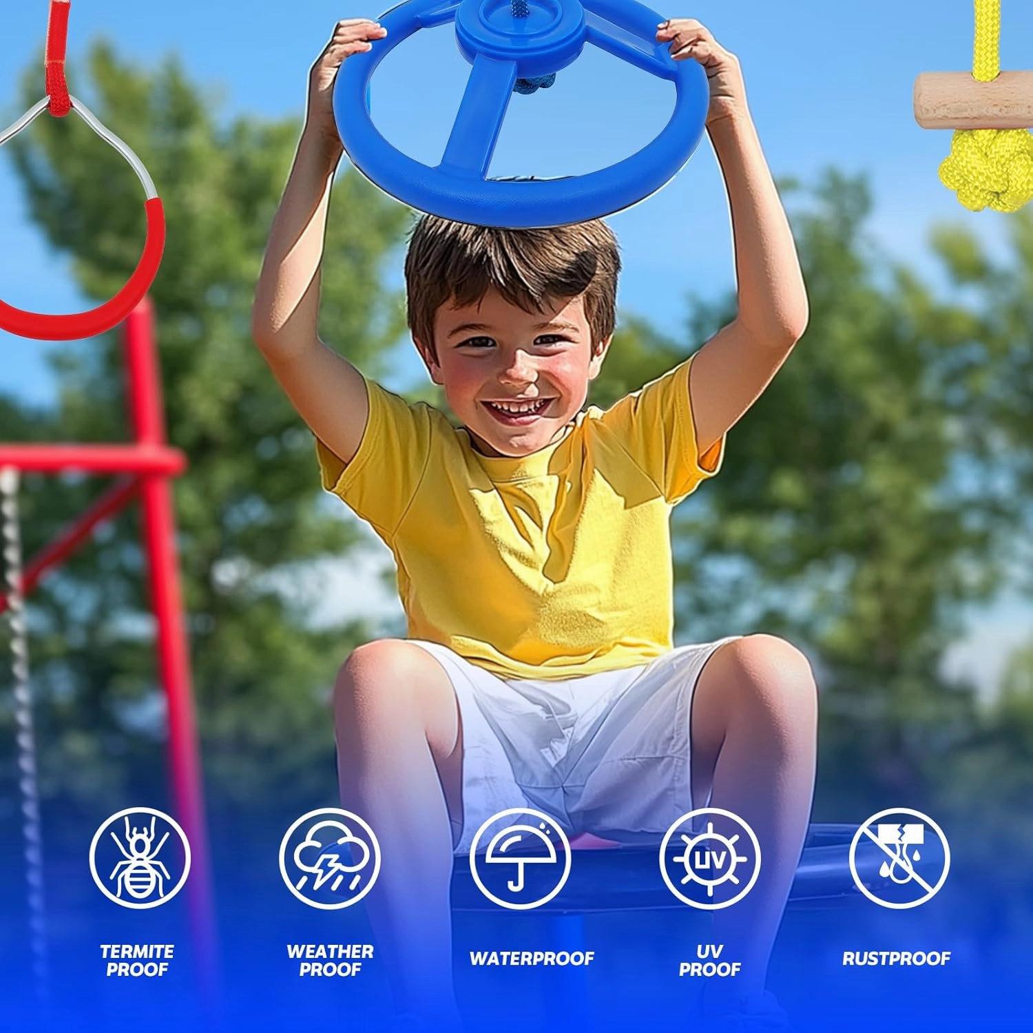 FAHKNS Ninja Warrior Obstacle Course for Kids - 2 x 55ft Slackline Kit with 13 Ninja Accessories for Kids,Obstacles Cargo Net Rope Ladder Monkey Bars Ninja Course for Kids