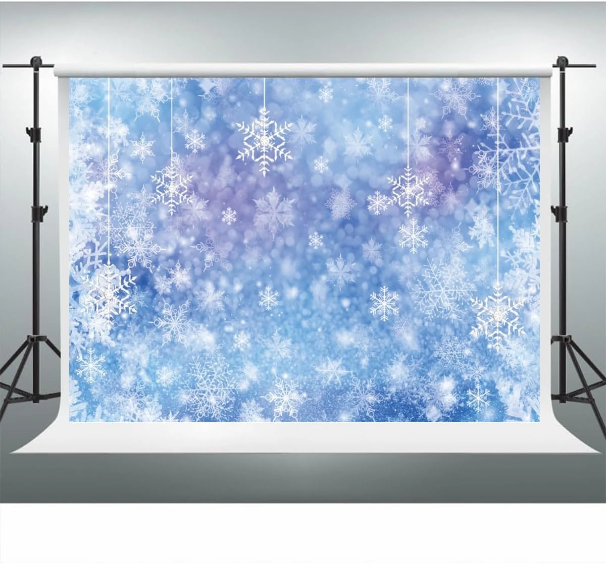 Falling Snowflake Backdrop 8x6ft Winter White Snowfall Ice Blue Glitter Bokeh Wonderland Photography Background Merry Xmas Family Holiday Event Party Banner Decor Portraits Photoshoot Props
