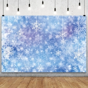Falling Snowflake Backdrop 8x6ft Winter White Snowfall Ice Blue Glitter Bokeh Wonderland Photography Background Merry Xmas Family Holiday Event Party Banner Decor Portraits Photoshoot Props