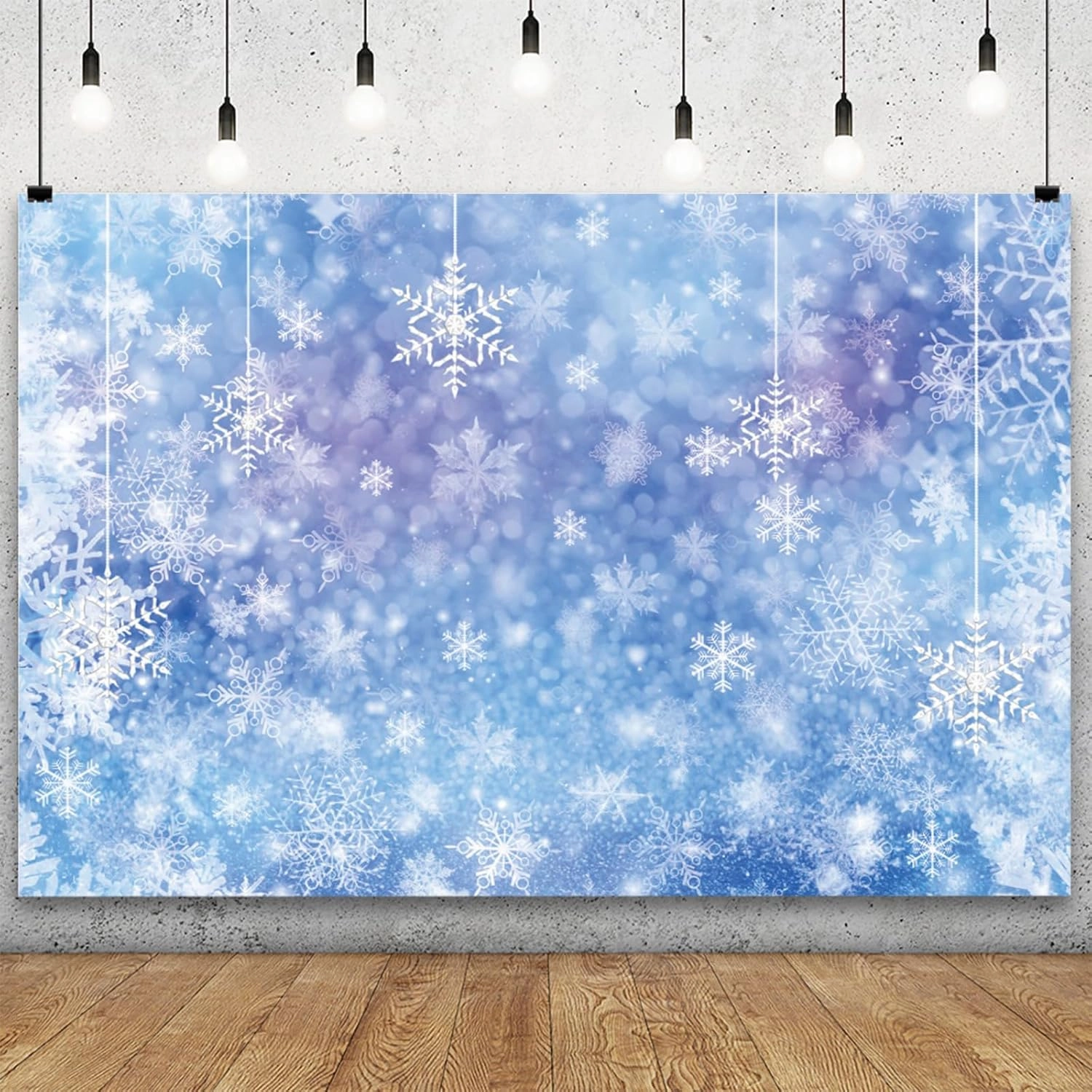 Falling Snowflake Backdrop 8x6ft Winter White Snowfall Ice Blue Glitter Bokeh Wonderland Photography Background Merry Xmas Family Holiday Event Party Banner Decor Portraits Photoshoot Props