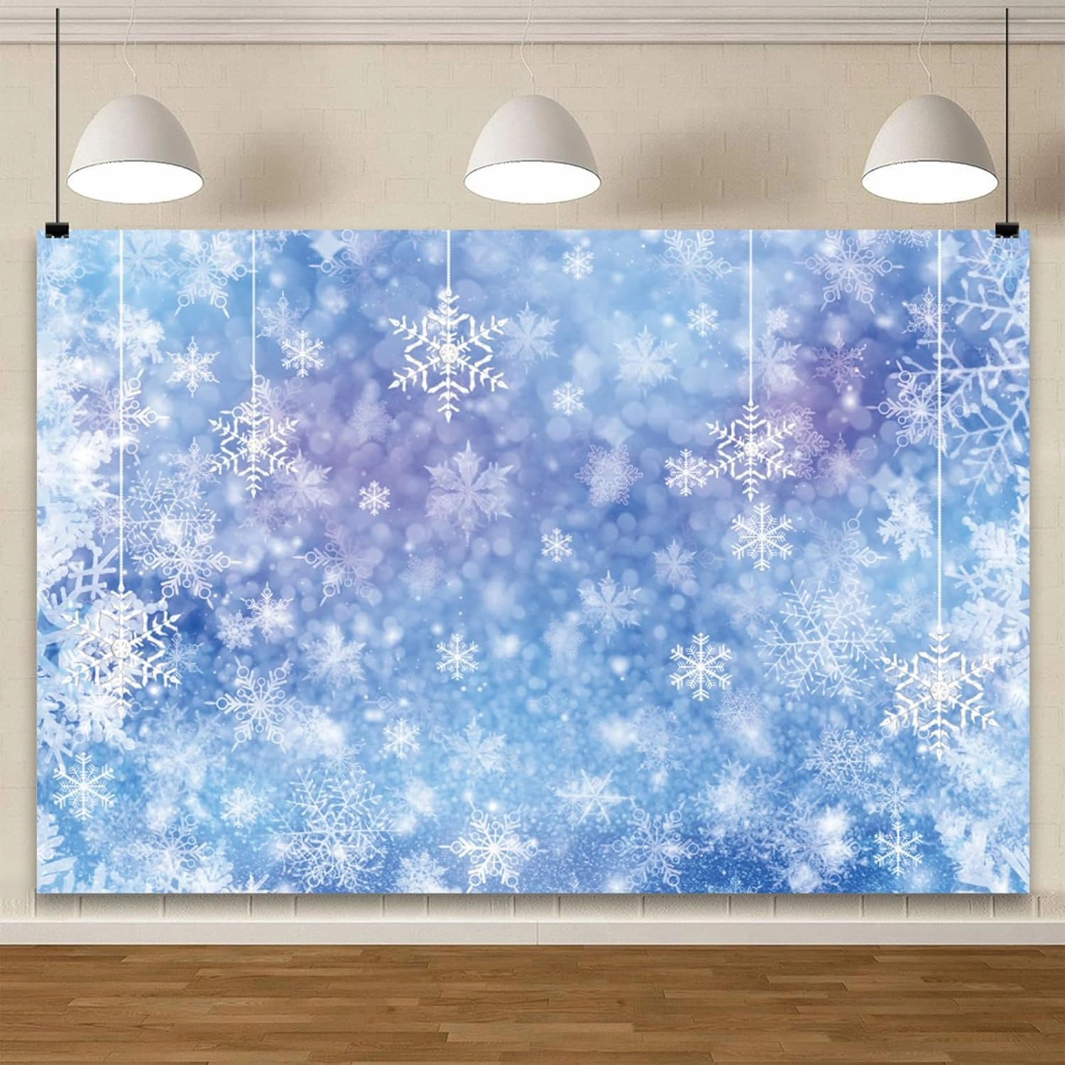 Falling Snowflake Backdrop 8x6ft Winter White Snowfall Ice Blue Glitter Bokeh Wonderland Photography Background Merry Xmas Family Holiday Event Party Banner Decor Portraits Photoshoot Props