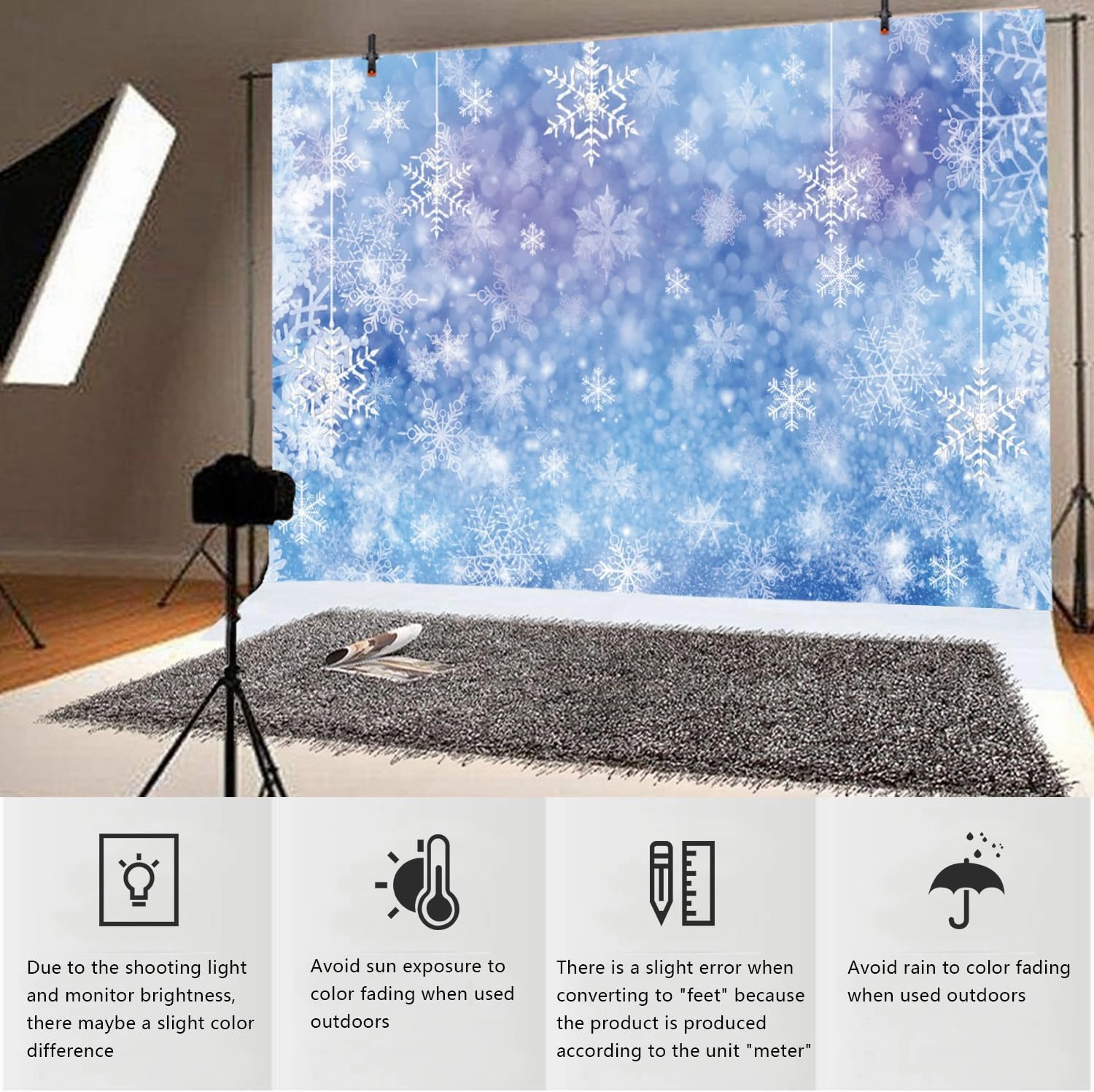 Falling Snowflake Backdrop 8x6ft Winter White Snowfall Ice Blue Glitter Bokeh Wonderland Photography Background Merry Xmas Family Holiday Event Party Banner Decor Portraits Photoshoot Props