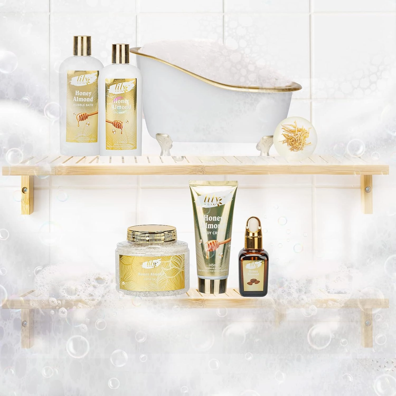 Father's Day Gifts for Dad Men - 7-Piece Honey Almond Spa Gift Set for Women, Bath & Body Gift Set, Bath Gift Set with Bath Bomb | Christmas, Birthday Gifts for Her, All Occasion Holiday Present