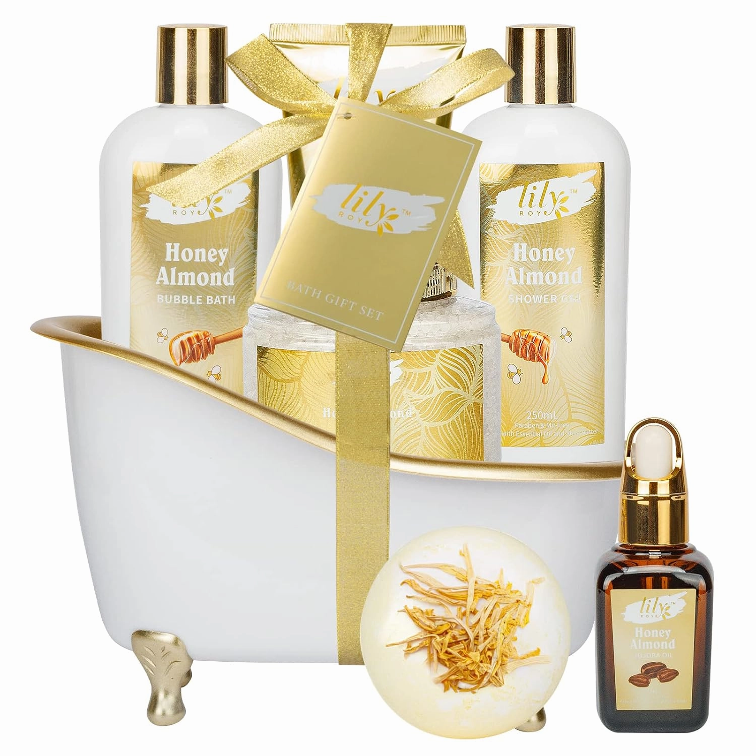Father's Day Gifts for Dad Men - 7-Piece Honey Almond Spa Gift Set for Women, Bath & Body Gift Set, Bath Gift Set with Bath Bomb | Christmas, Birthday Gifts for Her, All Occasion Holiday Present