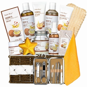 Fathers Day Gifts for Men Dad Body spa Set, Bath Spa Gift Baskets 26 pcs for Women & Men Bath and Body Shower Bath Kit, Coconut & Honey Almond Pampering Large Luxury Home Spa Kit, Mother's Day