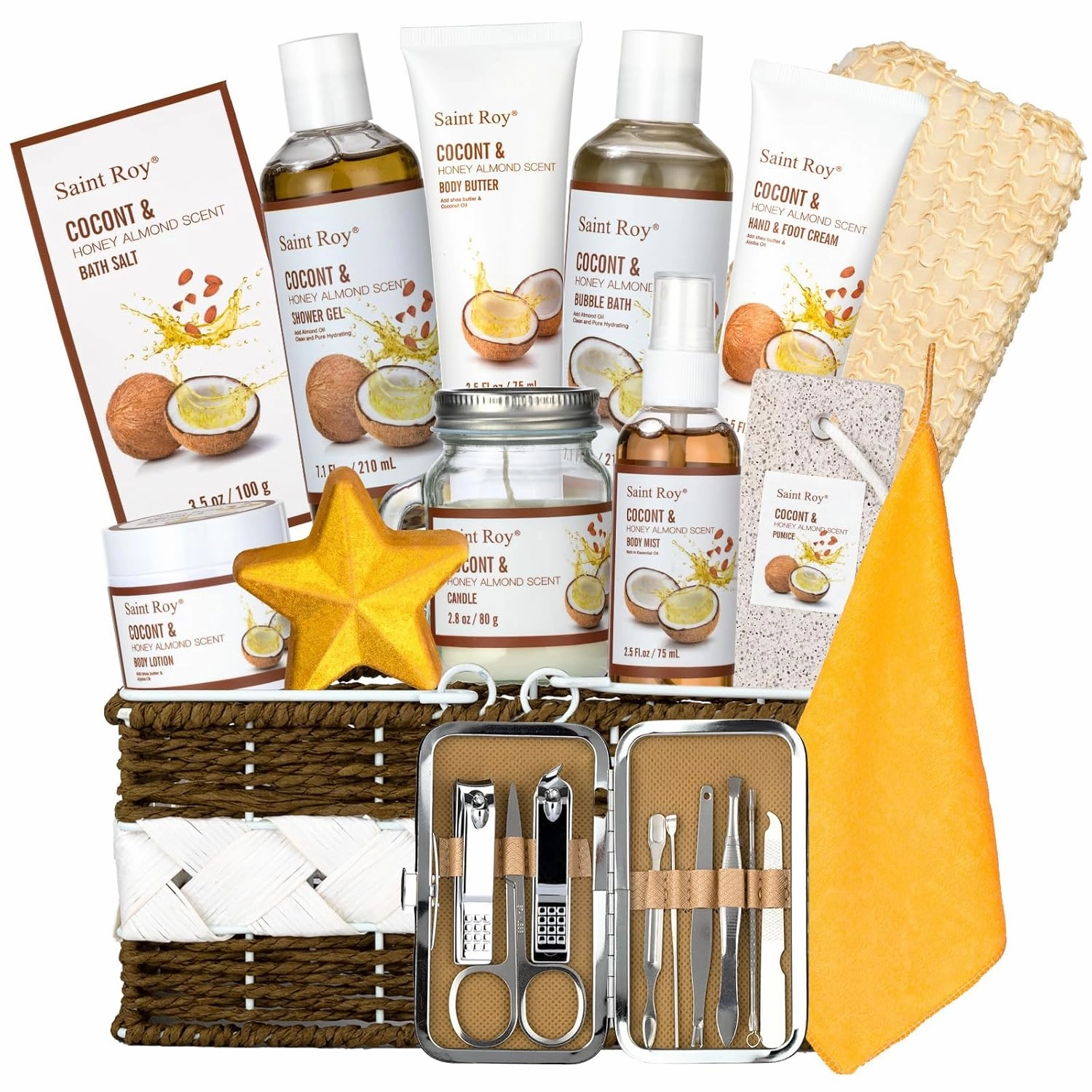Fathers Day Gifts for Men Dad Body spa Set, Bath Spa Gift Baskets 26 pcs for Women & Men Bath and Body Shower Bath Kit, Coconut & Honey Almond Pampering Large Luxury Home Spa Kit, Mother's Day