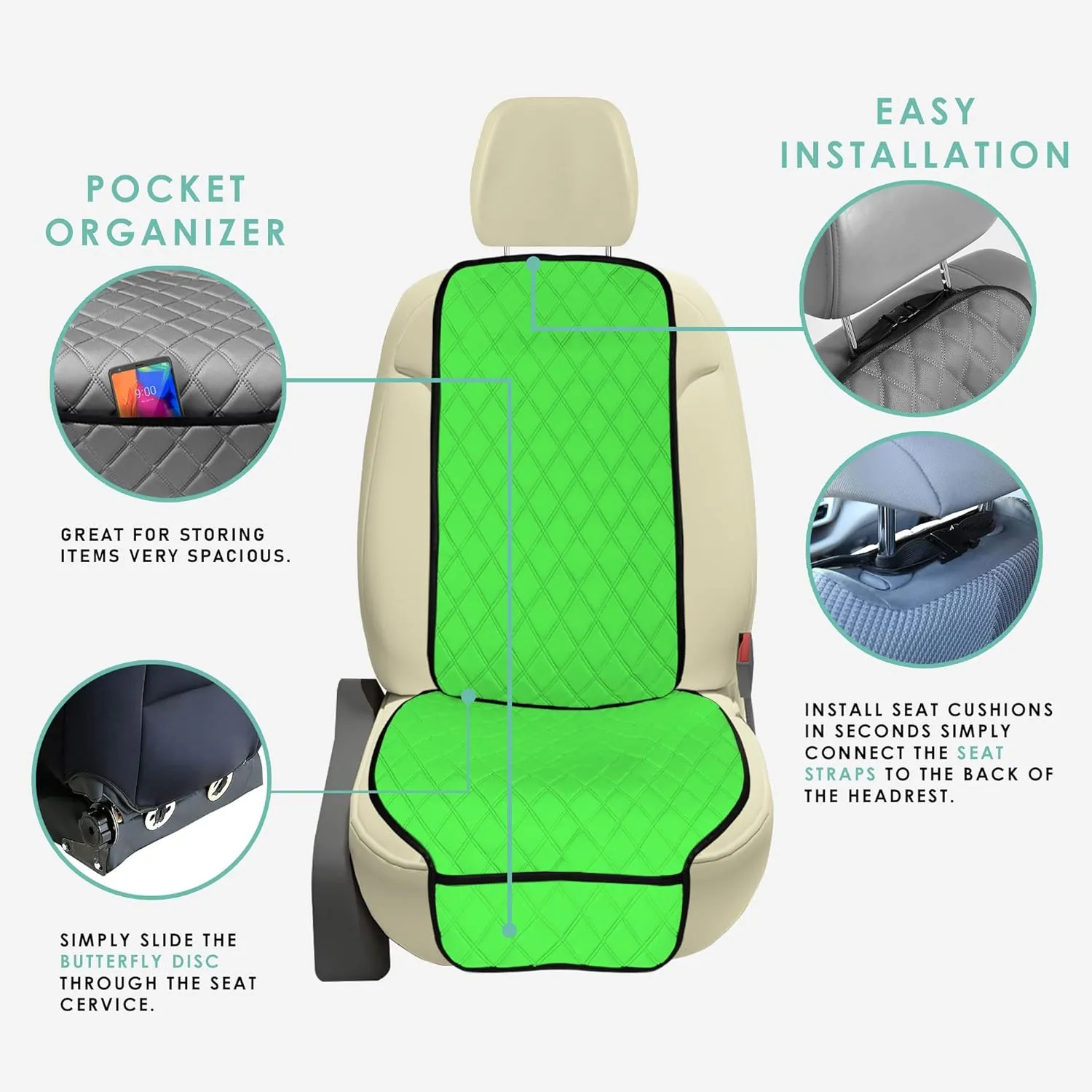 FH Group Car Seat Cover Cushion - 2 Pack Seat Covers for Cars Trucks SUV, Neosupreme Car Seat Cushions, Waterproof Car Seat Cover Cushion, Universal Fit Car Seat Protector Front Set Green
