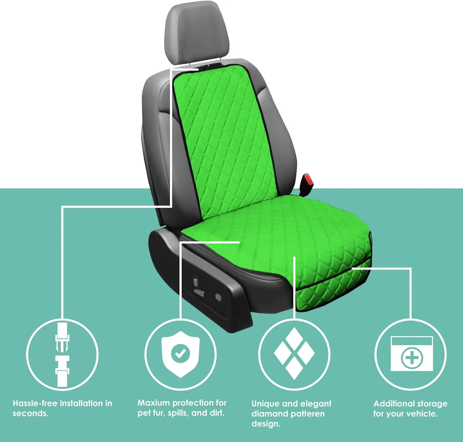 FH Group Car Seat Cover Cushion - 2 Pack Seat Covers for Cars Trucks SUV, Neosupreme Car Seat Cushions, Waterproof Car Seat Cover Cushion, Universal Fit Car Seat Protector Front Set Green