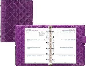 Filofax Domino Luxe Organizer, Pocket Size, Purple - High-Gloss, Quilted Effect, Parisian Inspired, Six Rings, Week-to-View Calendar Diary, Multilingual, 2025 (C027992-25)
