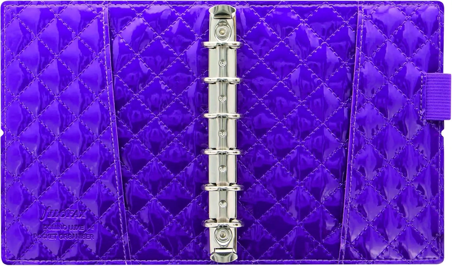 Filofax Domino Luxe Organizer, Pocket Size, Purple - High-Gloss, Quilted Effect, Parisian Inspired, Six Rings, Week-to-View Calendar Diary, Multilingual, 2025 (C027992-25)