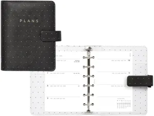Filofax Moonlight Organizer, Pocket Size, Black - Leather-Look, Gold Accents, Six Rings, Week-to-View Calendar Diary, Multilingual, 2025 (C022653-25)