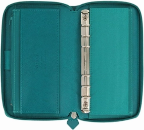 Filofax Saffiano Zip Organizer, Personal Compact Size, Aquamarine - Cross-Grain, Leather-Look, Six Rings, Week-to-View Calendar Diary, Multilingual, 2025 (C022536-25)
