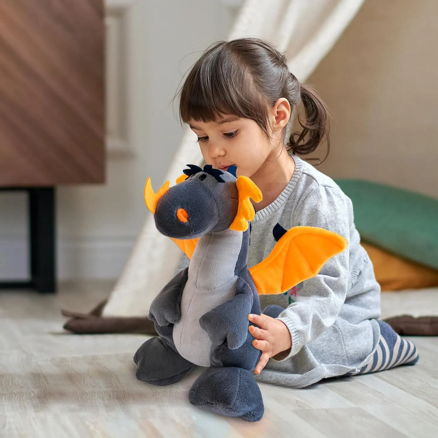Fire Dragon - Cute Dinosaurs Stuffed Animal Plush Toy - Adorable Soft Dragon Toy Plushies and Gifts - Perfect Present for Kids, Babies, Toddlers (Grey,11.8 inch/30cm)