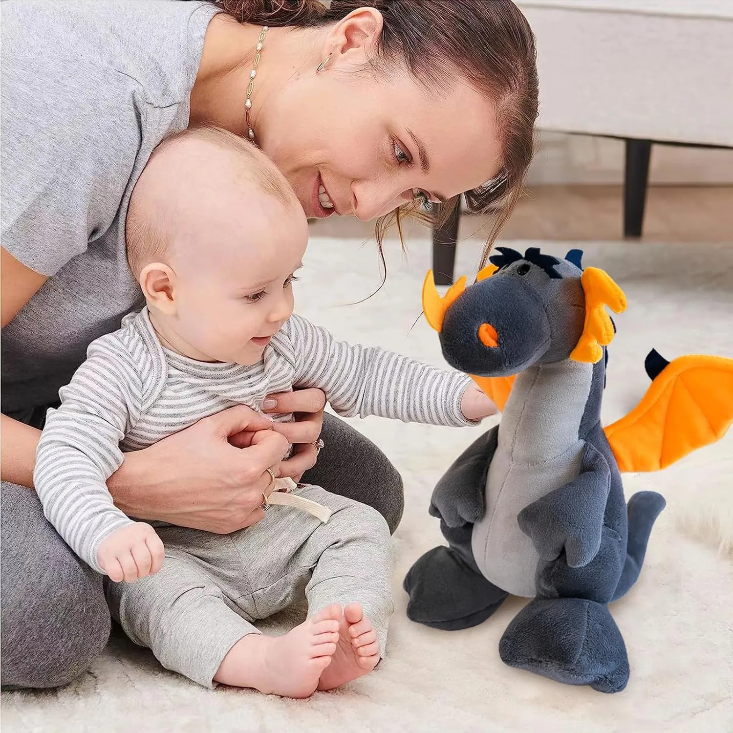 Fire Dragon - Cute Dinosaurs Stuffed Animal Plush Toy - Adorable Soft Dragon Toy Plushies and Gifts - Perfect Present for Kids, Babies, Toddlers (Grey,11.8 inch/30cm)