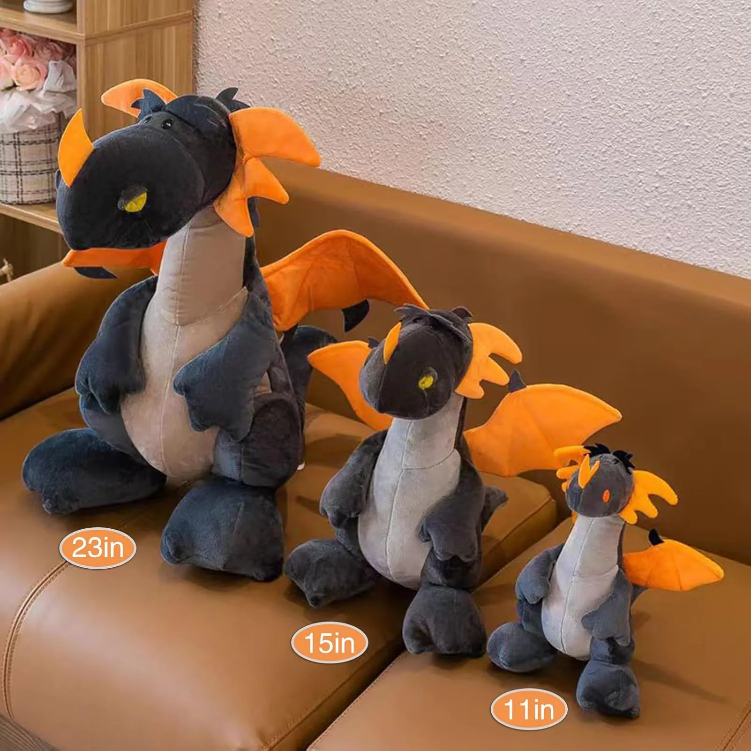 Fire Dragon - Cute Dinosaurs Stuffed Animal Plush Toy - Adorable Soft Dragon Toy Plushies and Gifts - Perfect Present for Kids, Babies, Toddlers (Grey,11.8 inch/30cm)