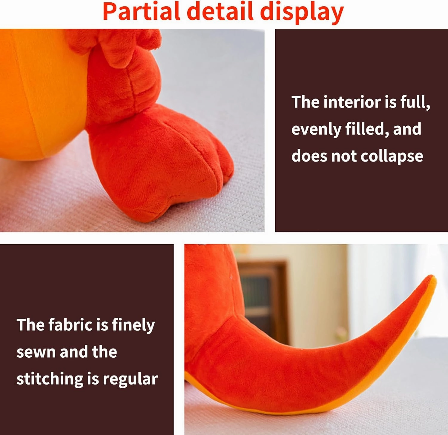 Fire Dragon - Cute Dinosaurs Stuffed Animal Plush Toy - Adorable Soft Dragon Toy Plushies and Gifts - Perfect Present for Kids, Babies, Toddlers (Orange,23.6 inch/60cm)