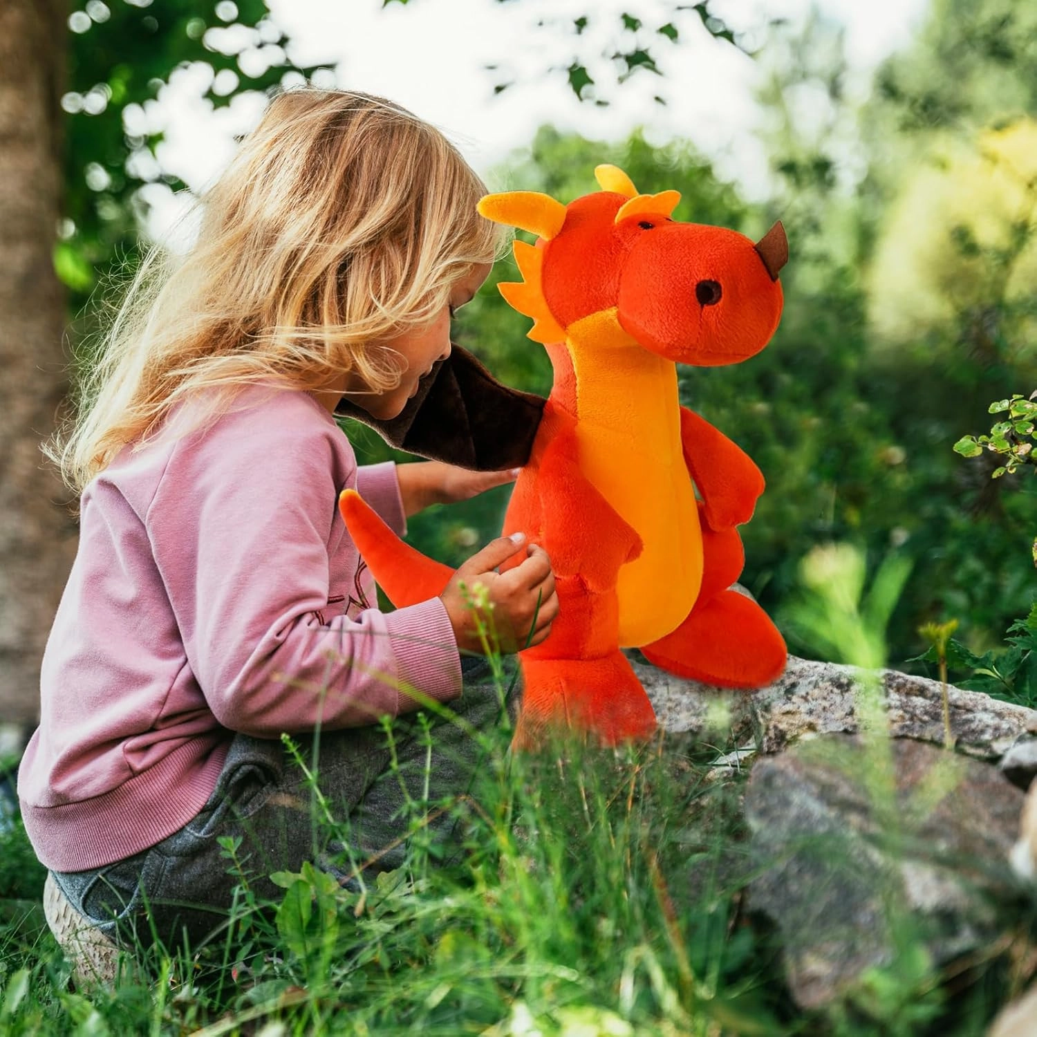 Fire Dragon - Cute Dinosaurs Stuffed Animal Plush Toy - Adorable Soft Dragon Toy Plushies and Gifts - Perfect Present for Kids, Babies, Toddlers (Orange,23.6 inch/60cm)
