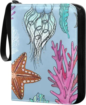 Fish Cute Card Collector Holder for Collectible Boys Girls Game Sports Cards MTG TCG, 4 Pockets Trading Card Folder Zip Card Binder