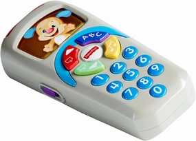 Fisher-Price Laugh and Learn Remote, Light-up Screen, UK English Version, Push Buttons and 35  Sing-Along Songs, Tunes & Phrases, Baby Learning Toy, Early Development, English Version DLD30