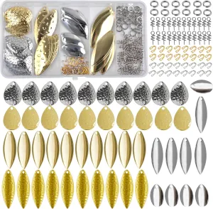Fishing Spoons Rigs Spinner Blades Baits Kit, 150pcs Willow Colorado Blade Spin DIY Lure Making Supplies for Spinnerbait Bass Walleye Pike Spinner Rigs Making Accessories Set