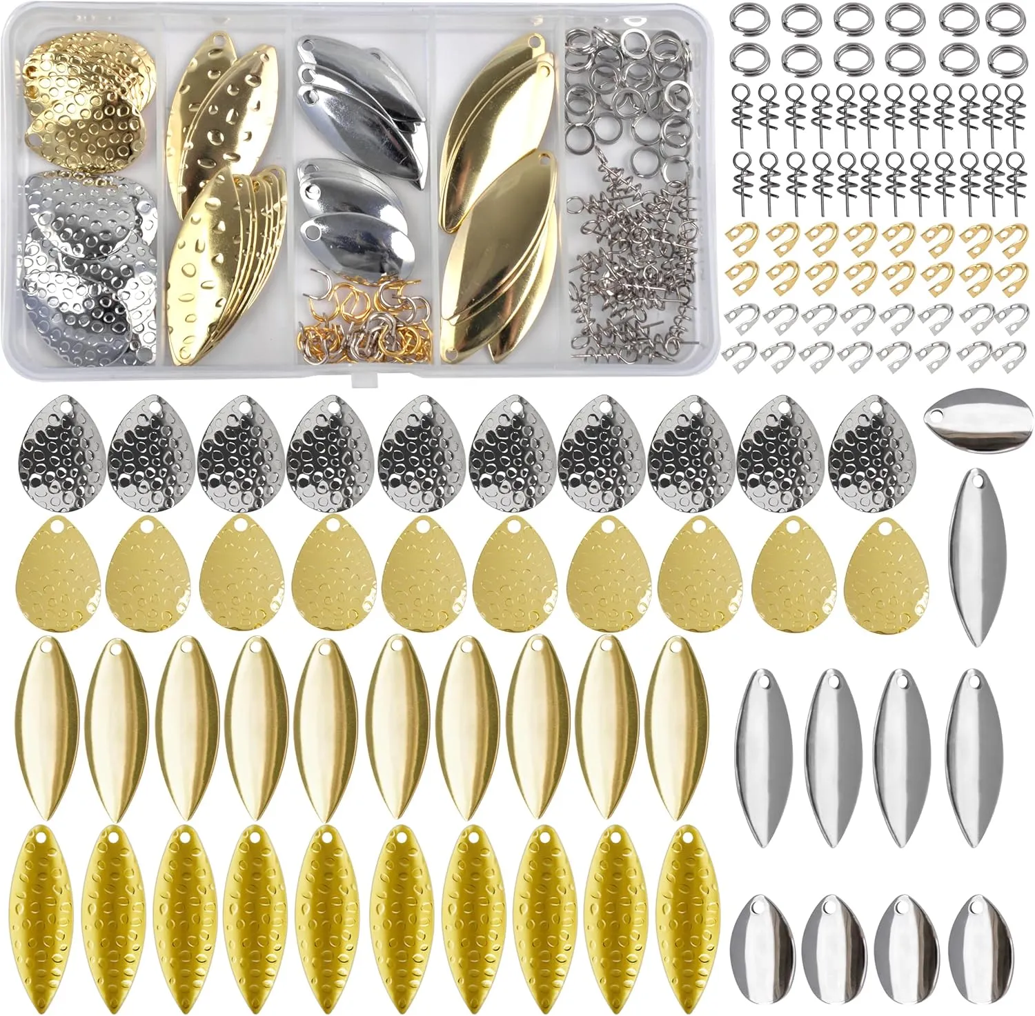 Fishing Spoons Rigs Spinner Blades Baits Kit, 150pcs Willow Colorado Blade Spin DIY Lure Making Supplies for Spinnerbait Bass Walleye Pike Spinner Rigs Making Accessories Set