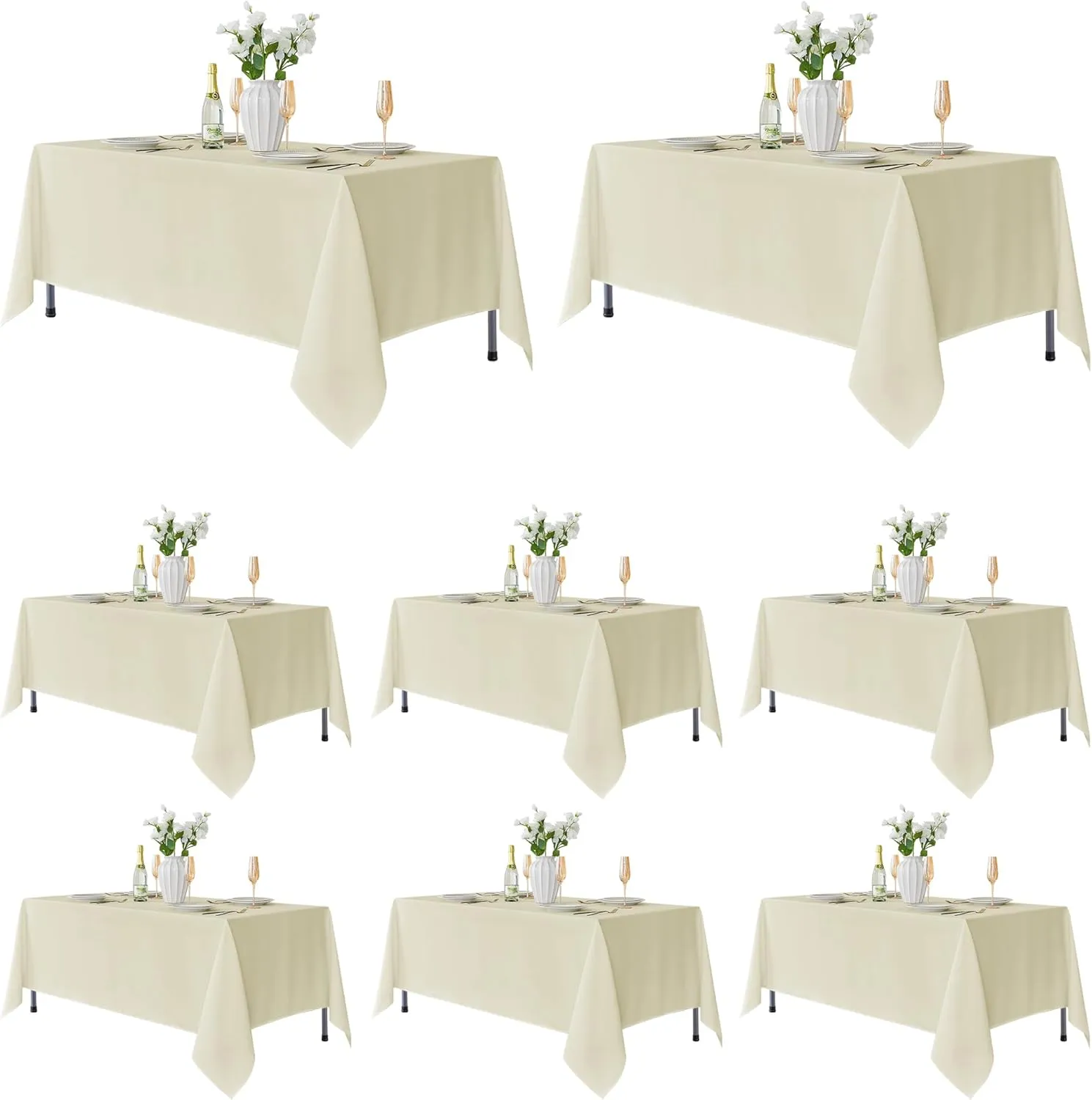 Fitable 8 Pack Table Cloth Rectangle Table: Stain and Wrinkle Resistant Tablecloth Rectangular, Washable Polyester Table Cover for Wedding Party Dining Banquet Event Catering(Ivory, 70x120 Inch)