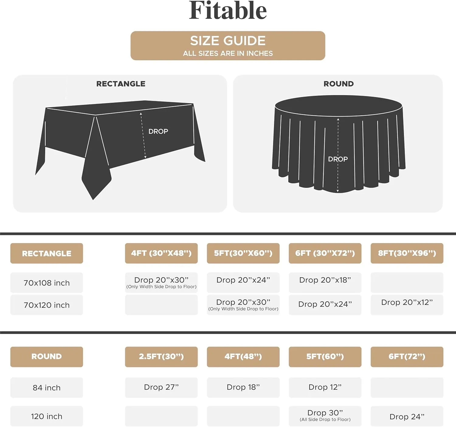 Fitable 8 Pack Table Cloth Rectangle Table: Stain and Wrinkle Resistant Tablecloth Rectangular, Washable Polyester Table Cover for Wedding Party Dining Banquet Event Catering(Ivory, 70x120 Inch)