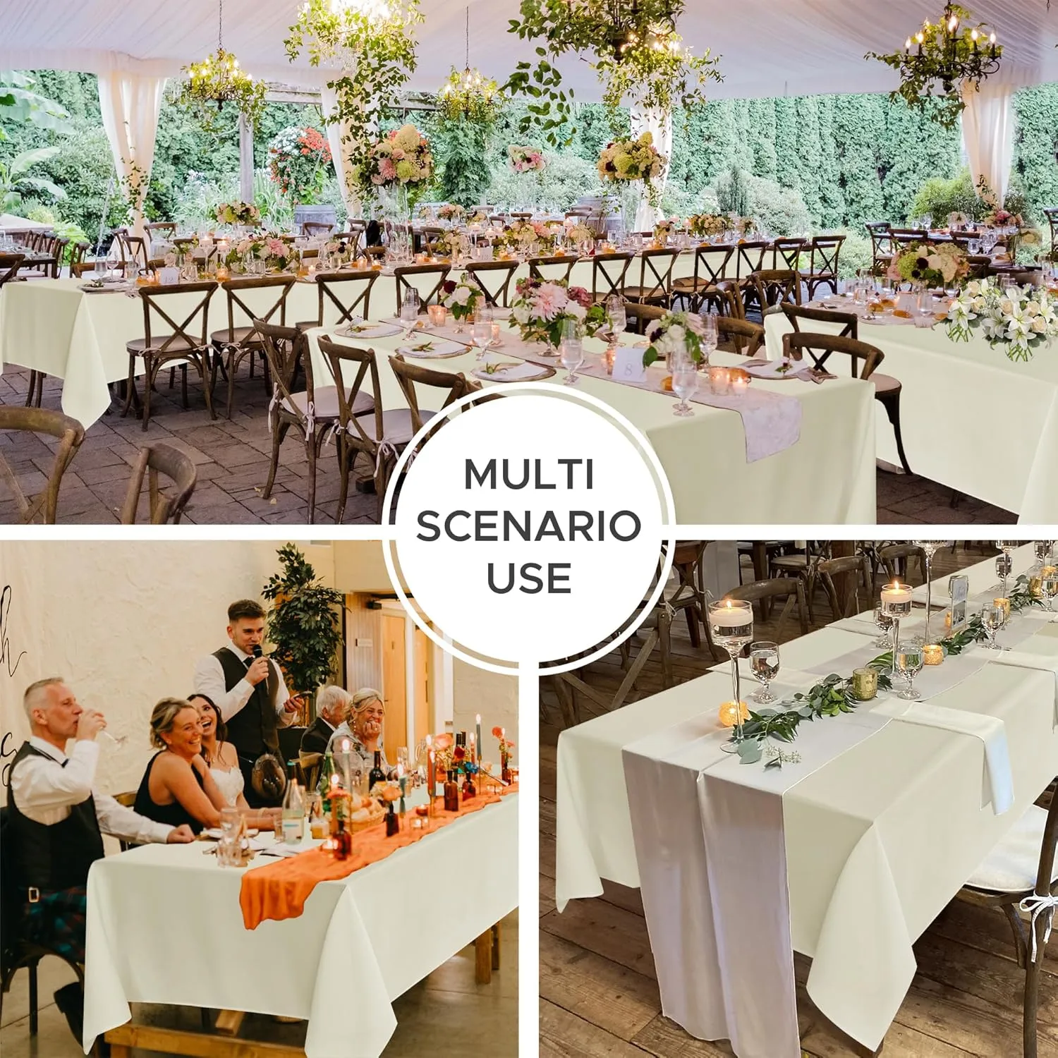 Fitable 8 Pack Table Cloth Rectangle Table: Stain and Wrinkle Resistant Tablecloth Rectangular, Washable Polyester Table Cover for Wedding Party Dining Banquet Event Catering(Ivory, 70x120 Inch)