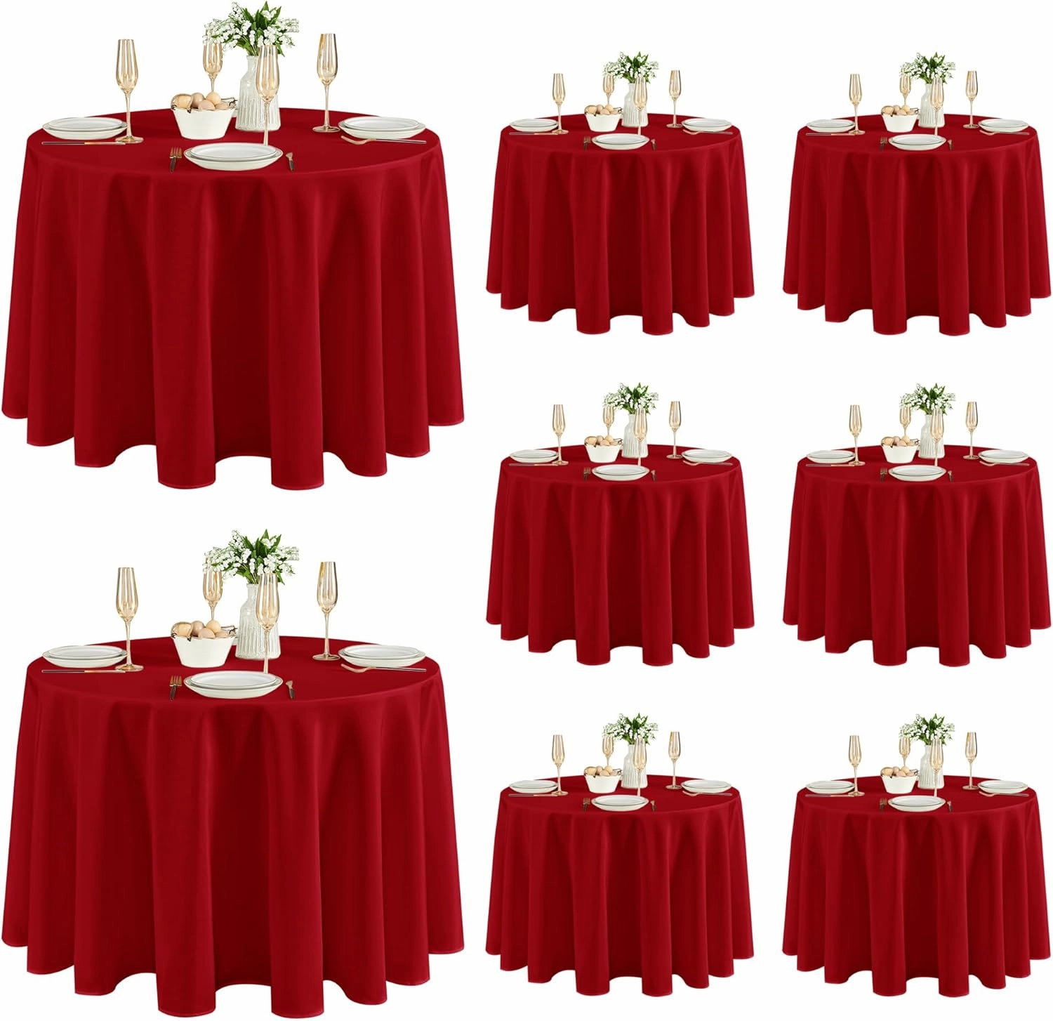 Fitable 8 Pack Round Tablecloths: Stain Resistant Wrinkle Free Circle Table Clothes, Washable Reusable Polyester Table Covers for Wedding Party Birthday Banquet Reception(Red, 120 Inch)