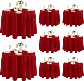 Fitable 8 Pack Round Tablecloths: Stain Resistant Wrinkle Free Circle Table Clothes, Washable Reusable Polyester Table Covers for Wedding Party Birthday Banquet Reception(Red, 120 Inch)