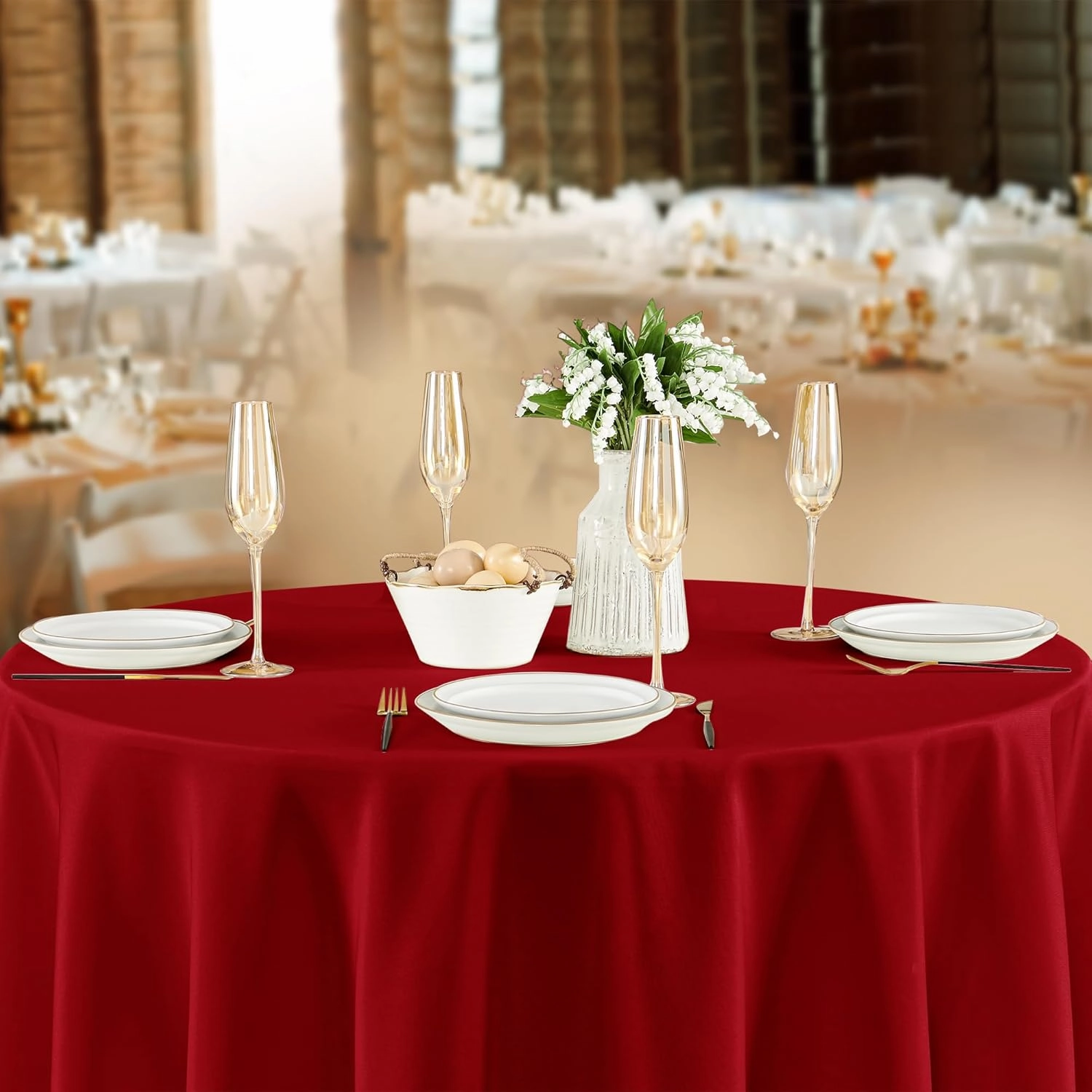 Fitable 8 Pack Round Tablecloths: Stain Resistant Wrinkle Free Circle Table Clothes, Washable Reusable Polyester Table Covers for Wedding Party Birthday Banquet Reception(Red, 120 Inch)