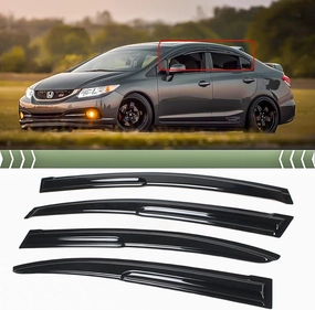 FITS 2012-2015 Honda Civic Sedan JDM 3D Wavy Mugen Style Window Visor RAIN Guard