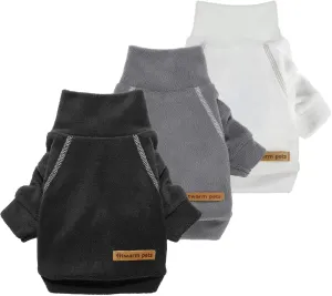 Fitwarm 3 Pack Classic Fleece Dog Sweater, Turtleneck Dog Sweatshirt, Dog Winter Clothes for Small Dogs Boy Girl, Pet Pullover Jumper, Cat Apparel, Black, Grey, White, XL