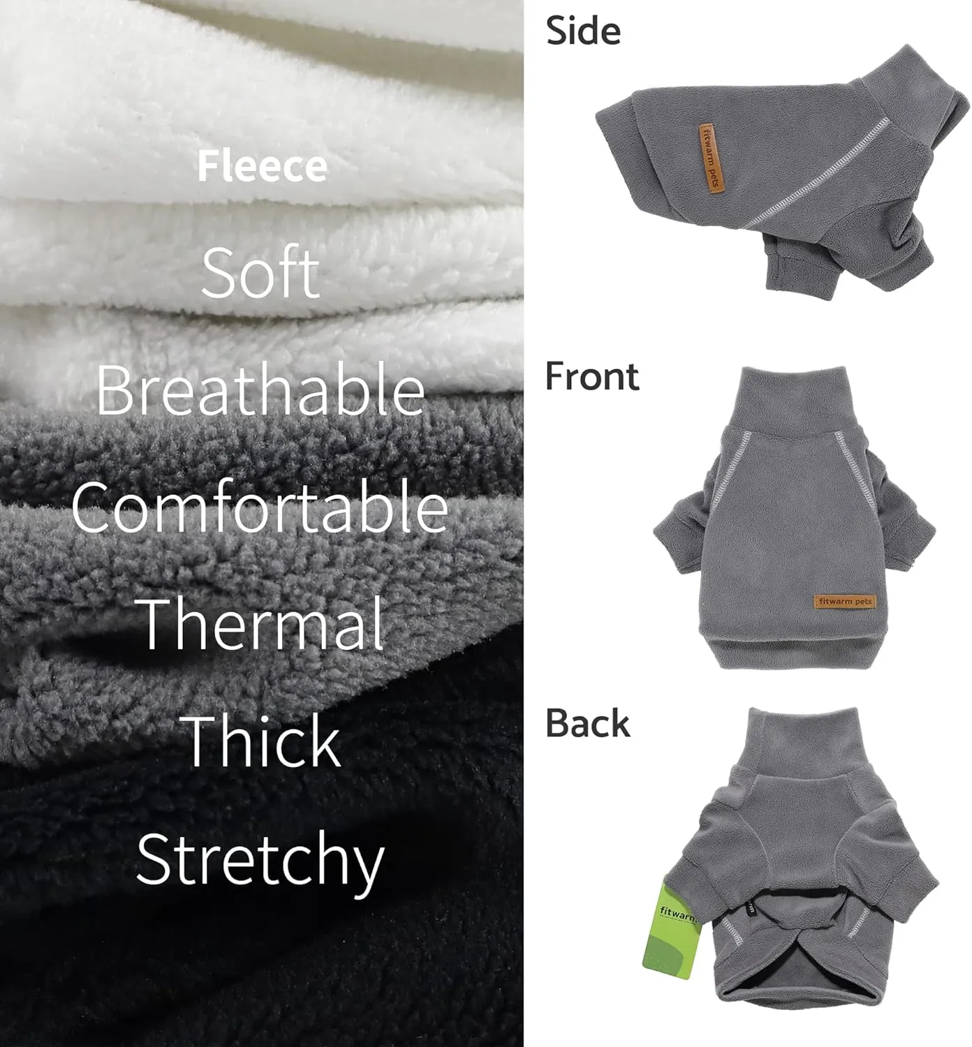 Fitwarm 3 Pack Classic Fleece Dog Sweater, Turtleneck Dog Sweatshirt, Dog Winter Clothes for Small Dogs Boy Girl, Pet Pullover Jumper, Cat Apparel, Black, Grey, White, XL