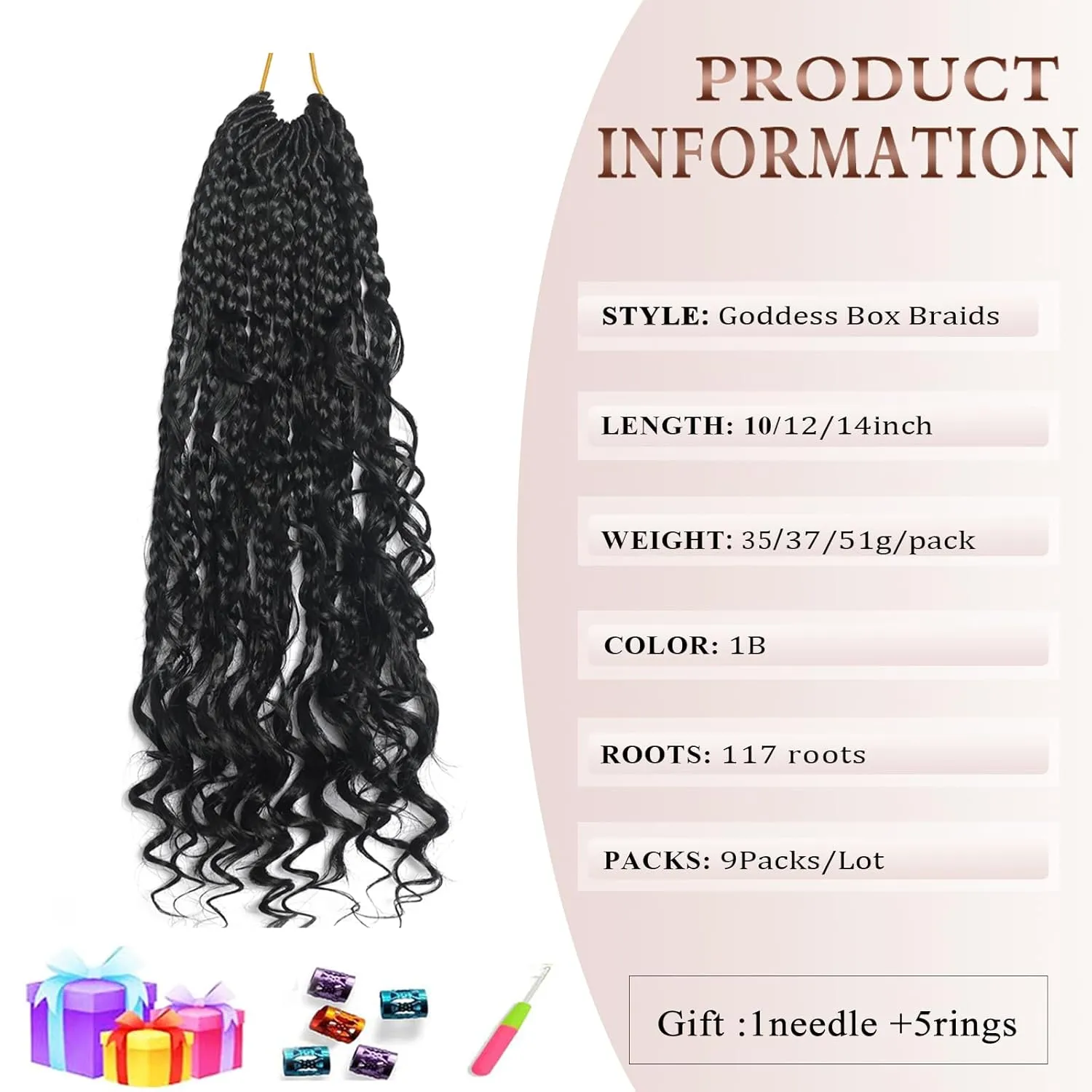 Flagship Goddess Box Braids Crochet Hair Pre looped,12 Inch 9 Packs Goddess Crochet Braids for Black Women Boho Crochet Box Braids with Curly Ends,Bohomian Pre looped Box Braids Crochet Hair-1B