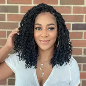 Flagship Goddess Box Braids Crochet Hair Pre looped,12 Inch 9 Packs Goddess Crochet Braids for Black Women Boho Crochet Box Braids with Curly Ends,Bohomian Pre looped Box Braids Crochet Hair-1B