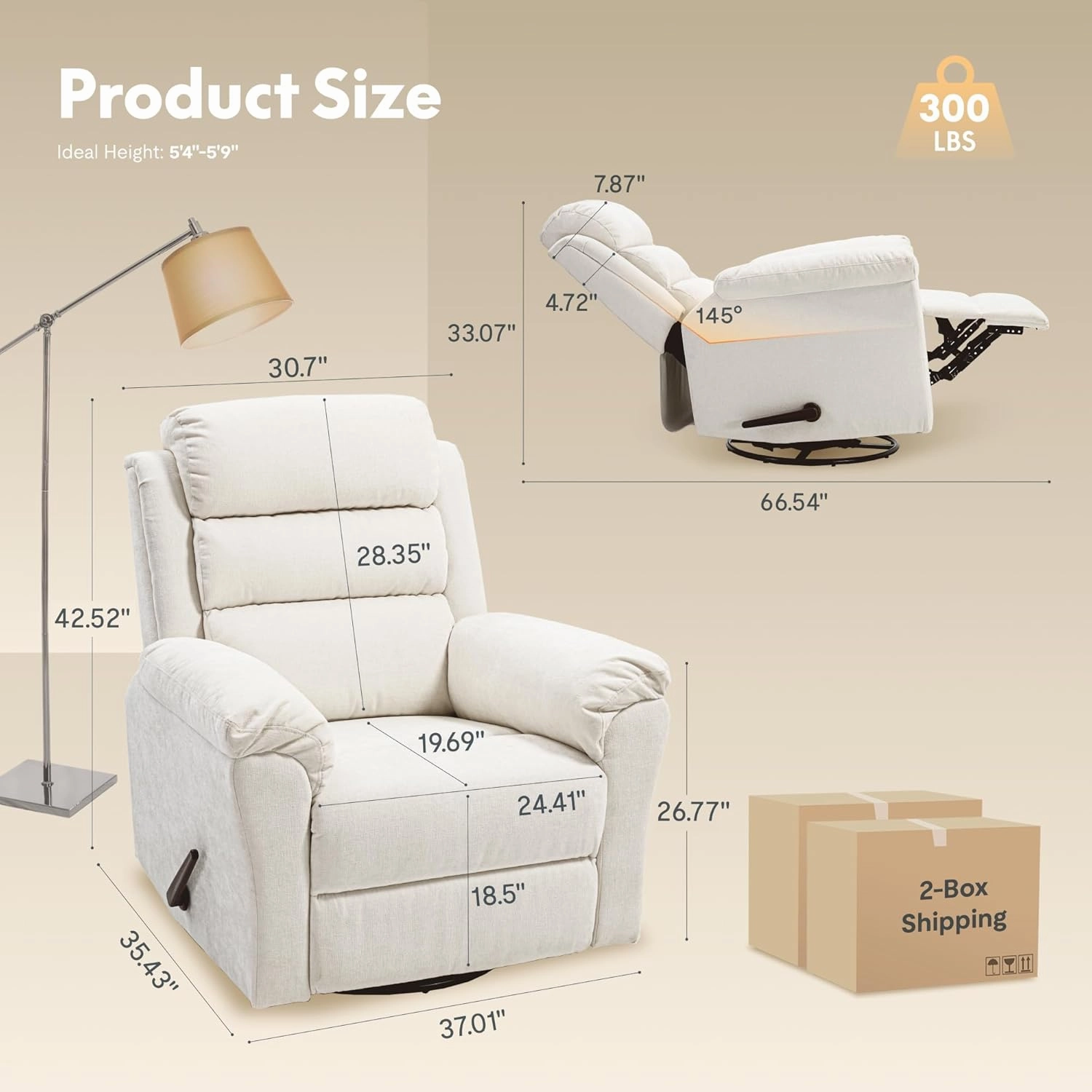 FLEXISPOT XRC6 Swivel Rocker Chair for Adults with Vibration Massage and Heat, 360° Swivel Manual Recliner Chair with High Back, Premium Chenille, Living Room, Bedroom, Nursery (Beige)