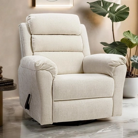 FLEXISPOT XRC6 Swivel Rocker Chair for Adults with Vibration Massage and Heat, 360° Swivel Manual Recliner Chair with High Back, Premium Chenille, Living Room, Bedroom, Nursery (Beige)